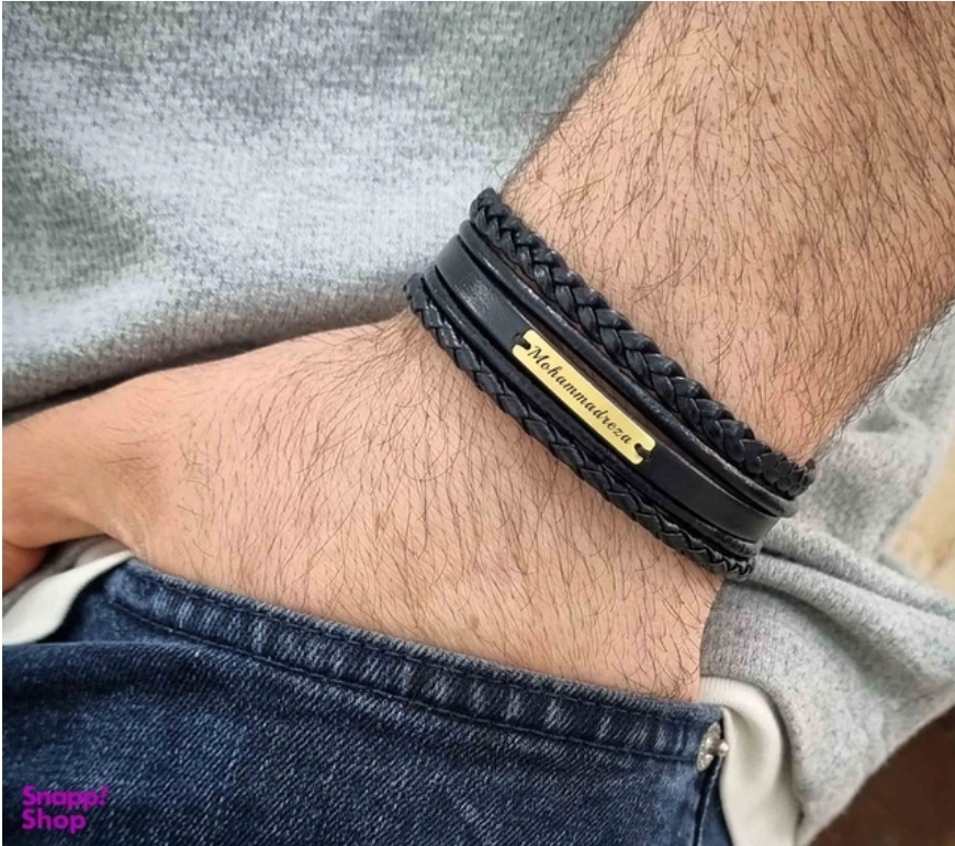 دستبند چرم وطلا مردانه